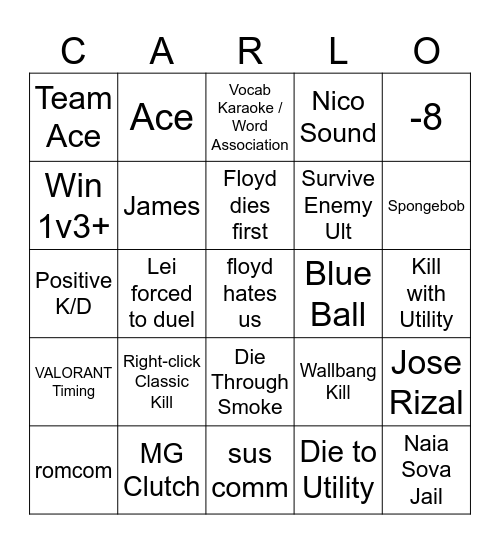 MG VALORANT Bingo Card