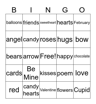 *** Valentine Words *** Bingo Card