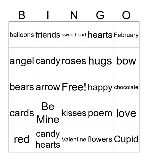 *** Valentine Words *** Bingo Card