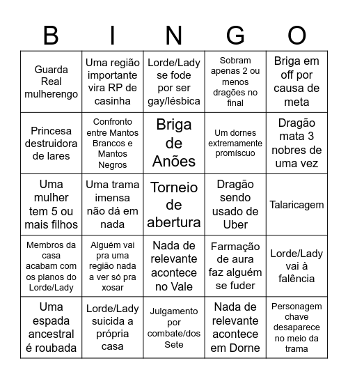 BINGO DO ASOW Bingo Card
