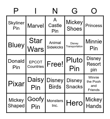 Disney Bingo Card