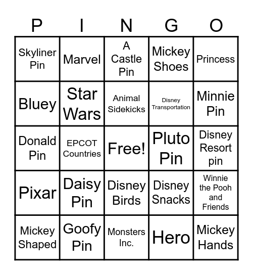 Disney Bingo Card