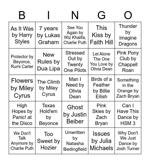 Music Bingo Card