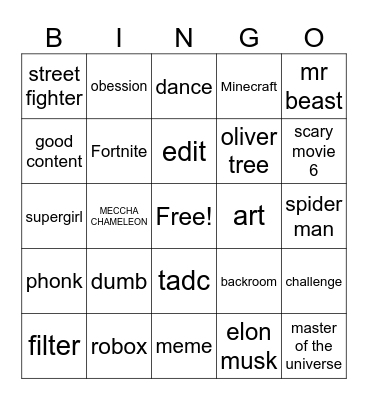 Tiktok Bingo Card