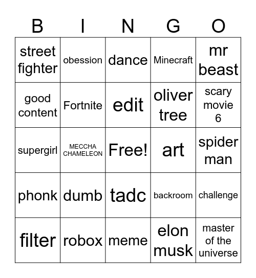 Tiktok Bingo Card