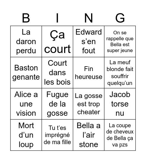 Twilight Bingo Card