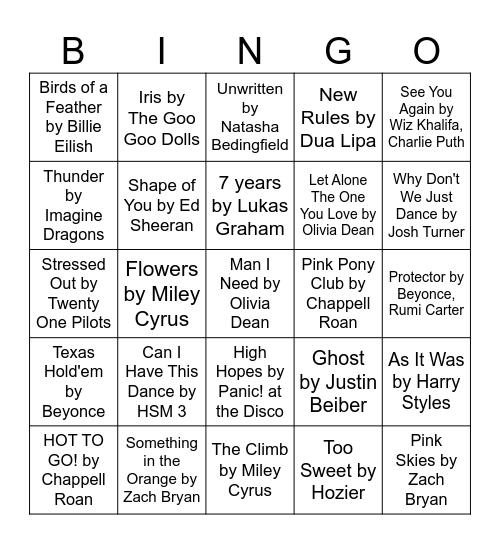 Music Bingo Card
