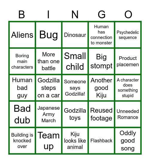 Godzilla Bingo Card