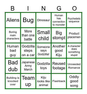 Godzilla Bingo Card