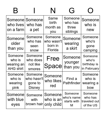 AHG Troop FL3031 BINGO Card