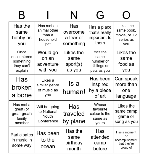 Human Bingo Card