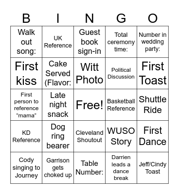 Hawkins / Newton Vows Bingo Card