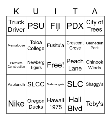 KUITA FAMILY REUNION BINGO Card