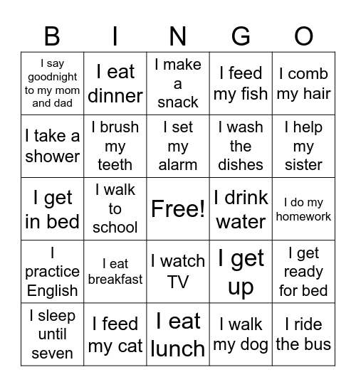 Daily Routines Bingo Card