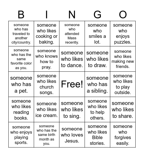 FRIEND BINGO CARD Bingo Card