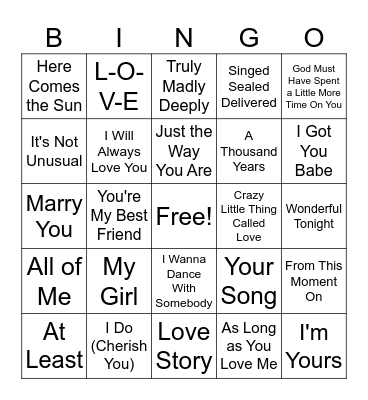 Love Song Bingo Card