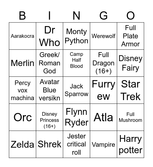 Ren Fair 2026 Bingo Card