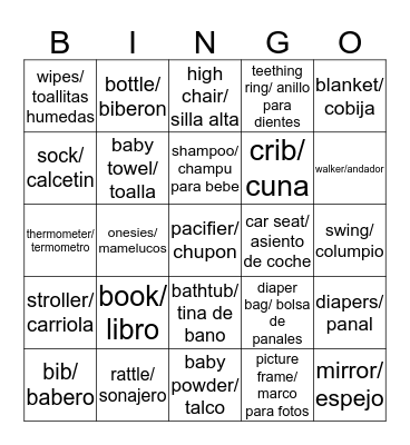 Baby Girl Bingo Card