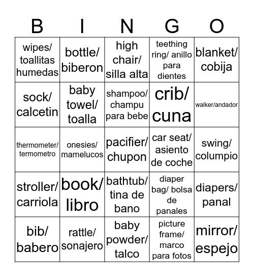 Baby Girl Bingo Card