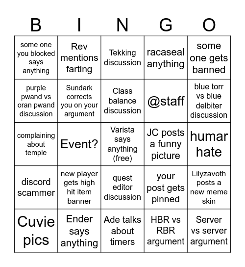 Ephinea Discord Bingo Card