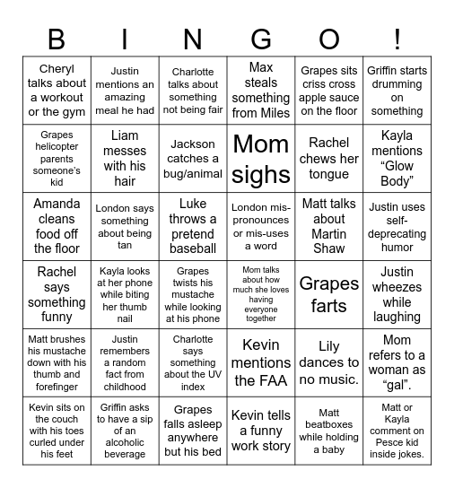 Quirky Pete Bingo Card