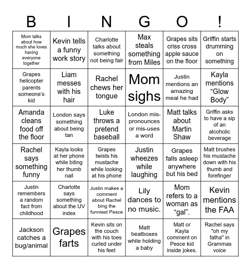 Quirky Pete Bingo Card