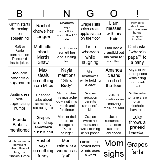 Quirky Pete Bingo Card