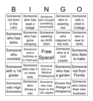 AHG Troop FL3031 Parent BINGO Card