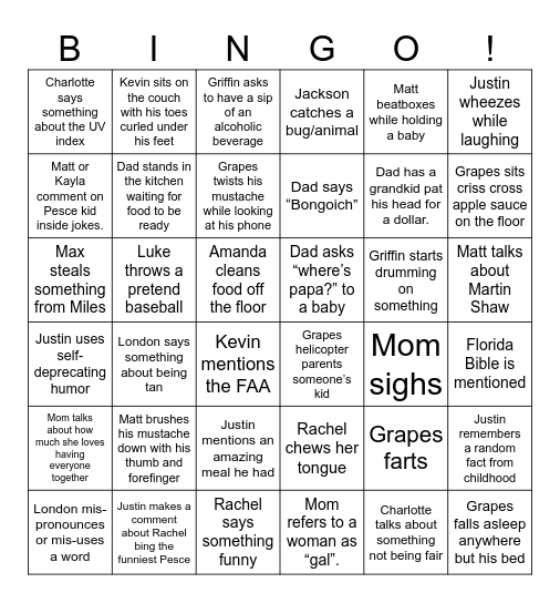 Quirky Pete Bingo Card
