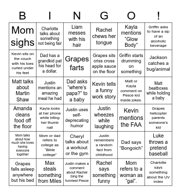 Quirky Pete Bingo Card