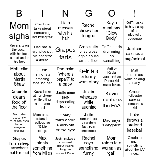 Quirky Pete Bingo Card