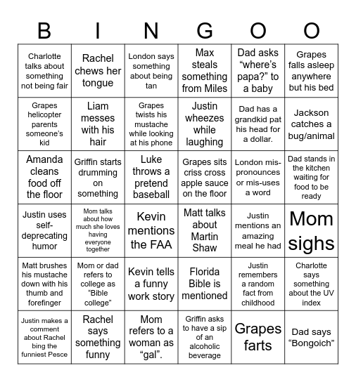 Quirky Pete Bingo Card