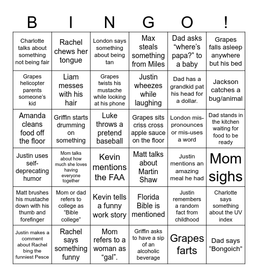 Quirky Pete Bingo Card