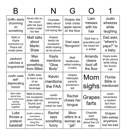 Quirky Pete Bingo Card