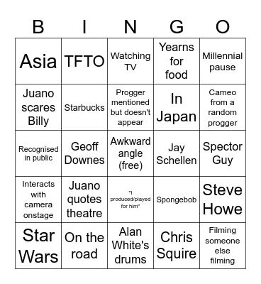 tour vlog bingo Card