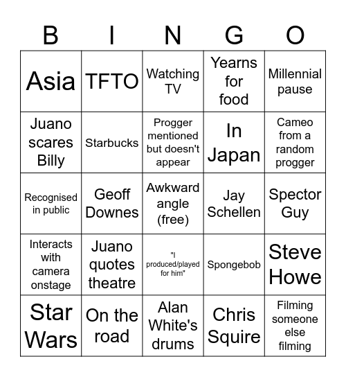 tour vlog bingo Card