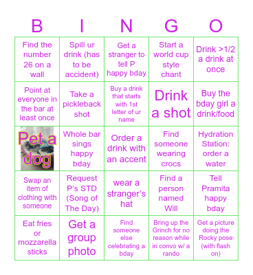 Pramita’s Birthday Bar Bingo Card