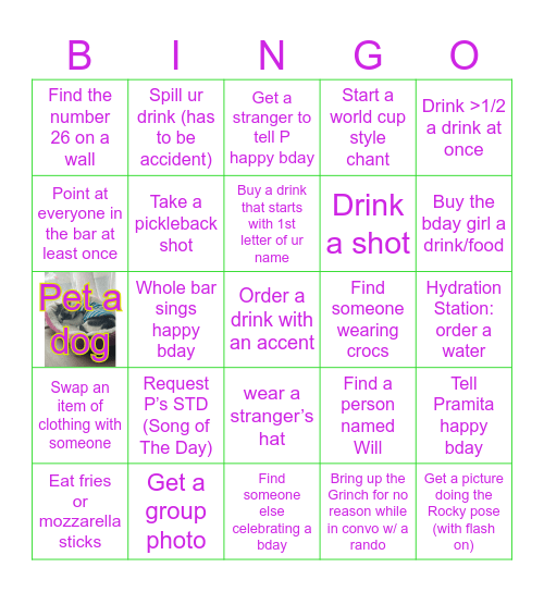 Pramita’s Birthday Bar Bingo Card