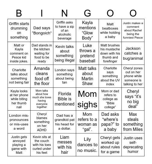 Quirky Pete Bingo Card