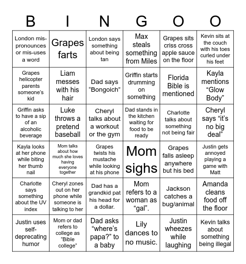 Quirky Pete Bingo Card