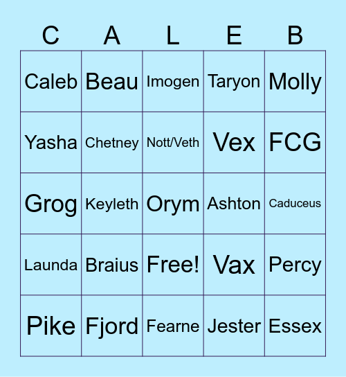 Critical Role Berlin Cosplay Meetup Bingo Card