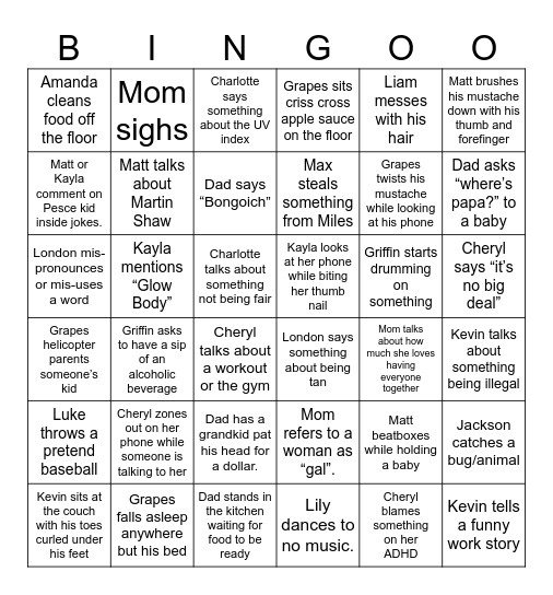 Quirky Pete Bingo Card