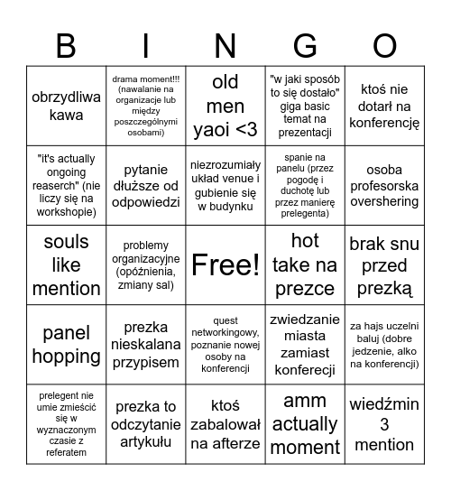 Bingo konferencyjne Bingo Card