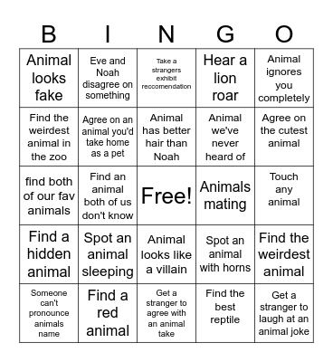 Go to the zoo Bingo Card