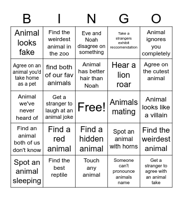 Bennett 13 goes to the zoo Bingo Card