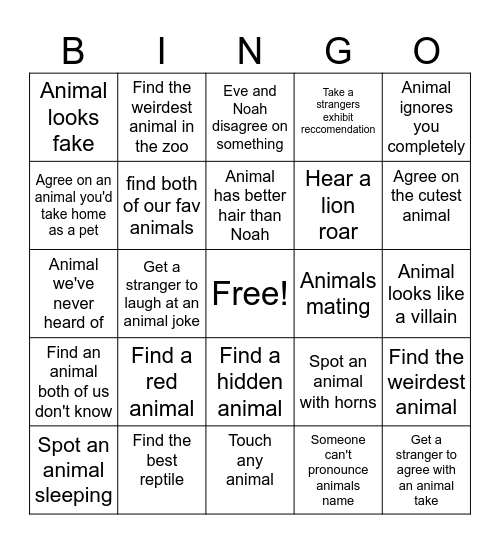 Bennett 13 goes to the zoo Bingo Card