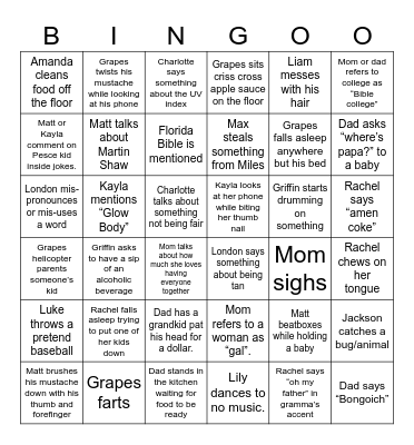 Quirky Pete Bingo Card