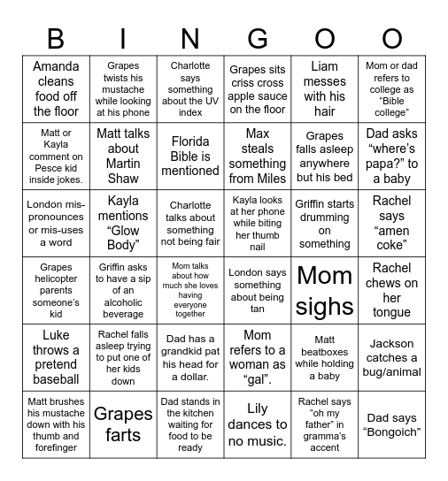 Quirky Pete Bingo Card