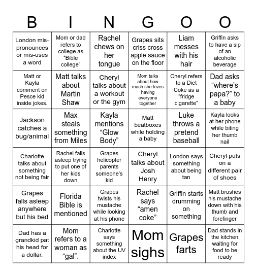 Quirky Pete Bingo Card
