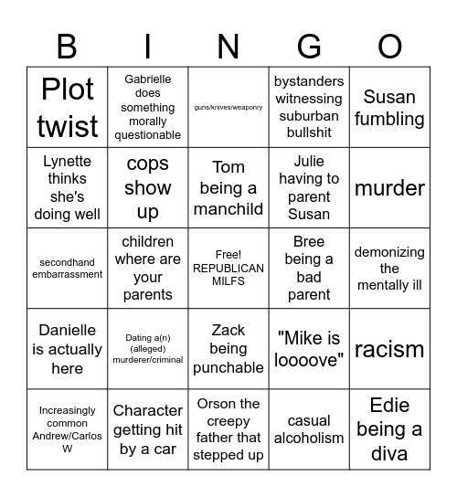 Desperate Housewives Bingo Card